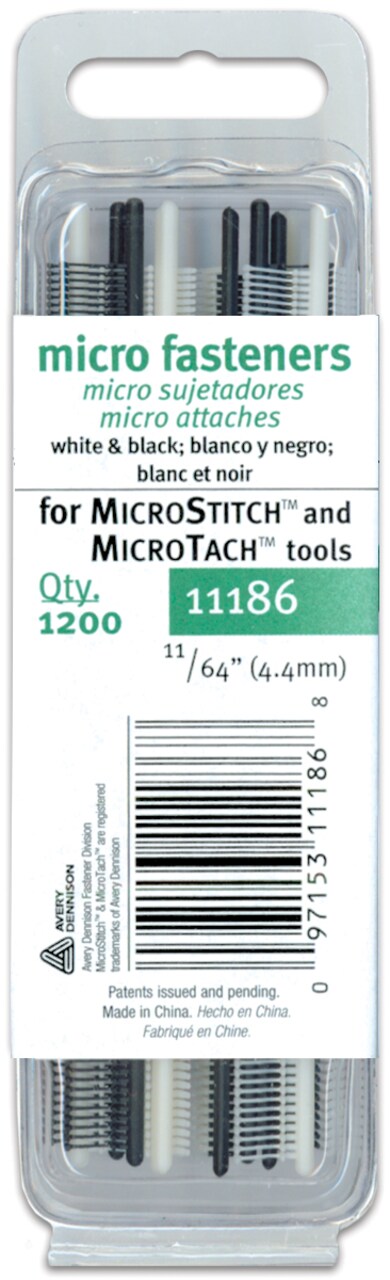 Avery Fasteners Micro Stitch Fastener Refills 4.4mm-White & Black 1,200/Pkg